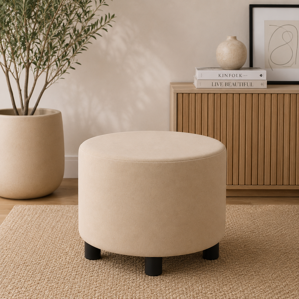 Puff Decorativo Redondo Beige