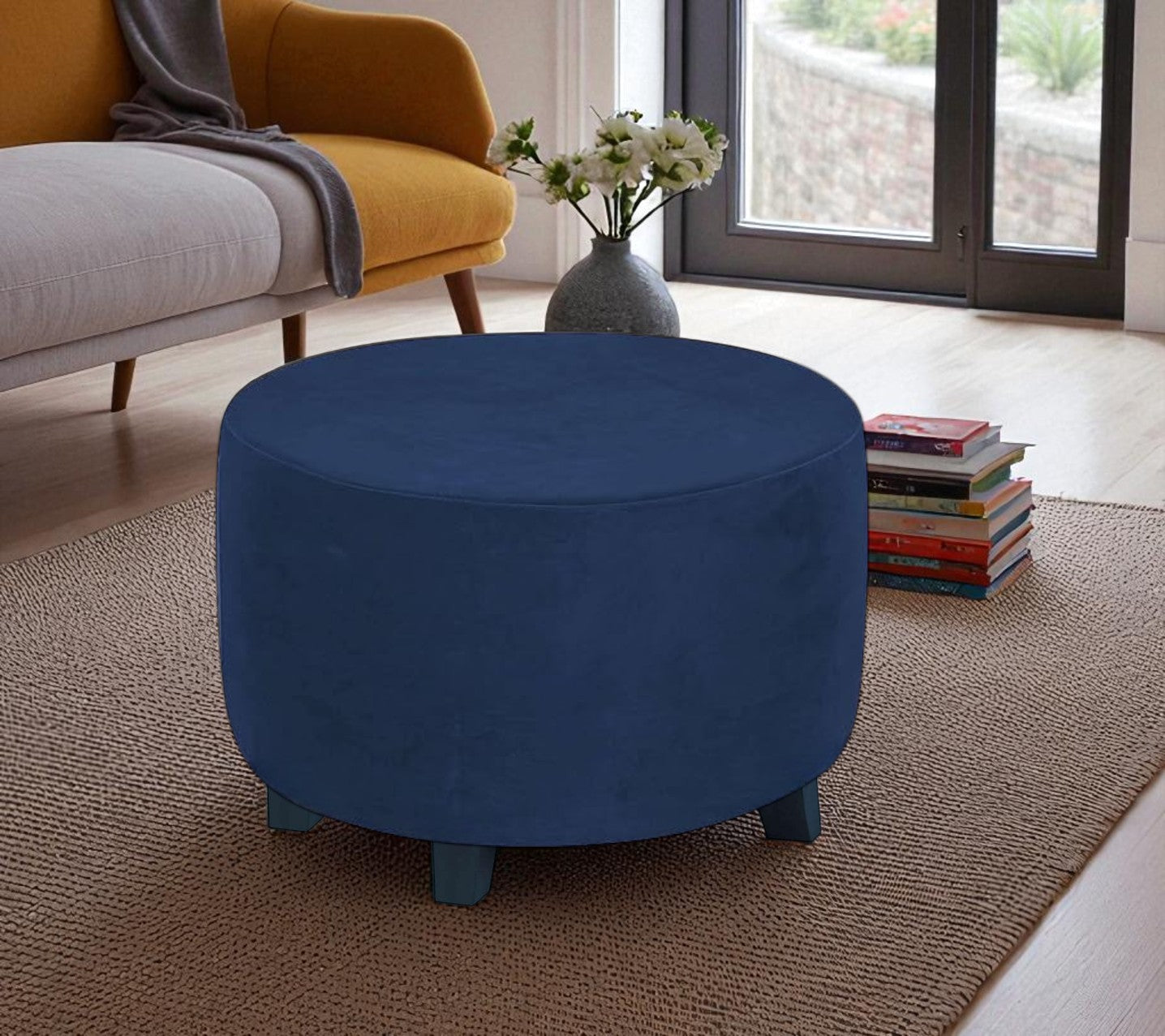 Puff Decorativo Redondo Azul