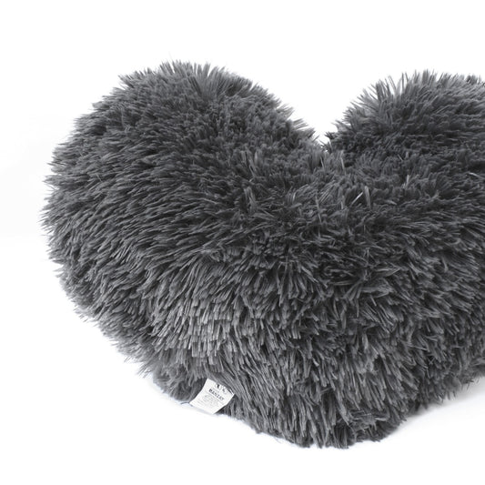 Cojín Corazón Peludo Gris Oscuro
