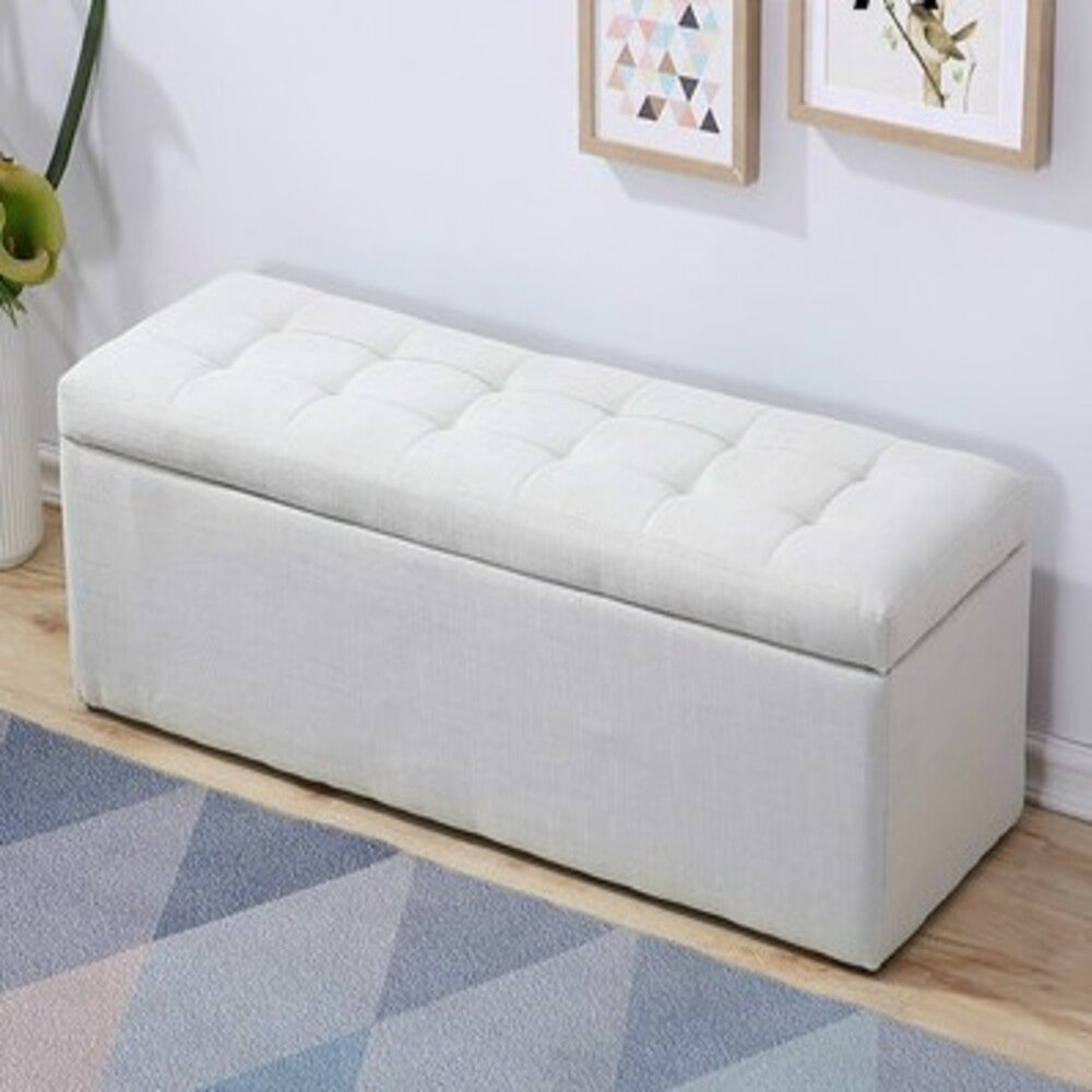 Puff Baúl 80x40 Blanco en Tela