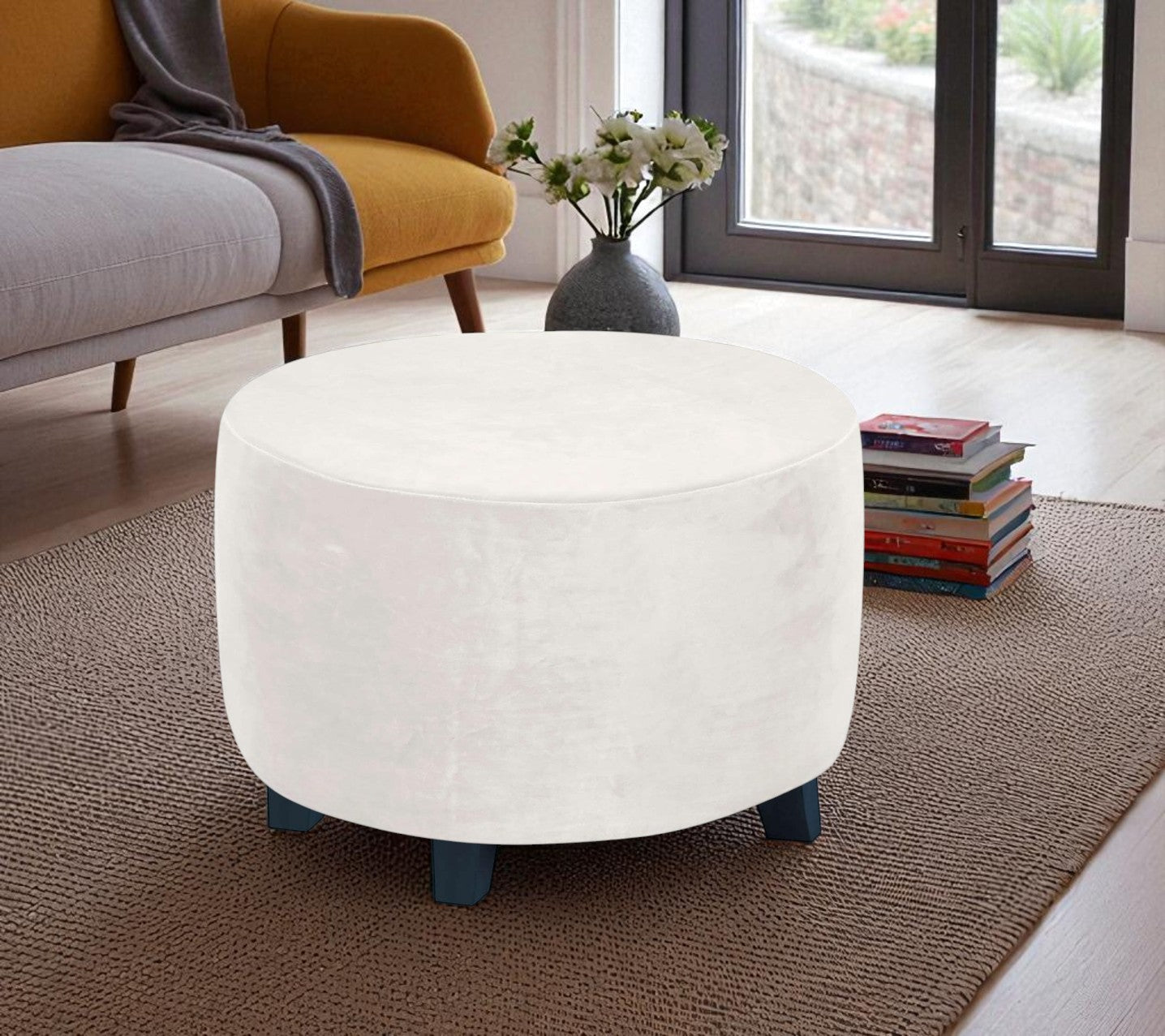 Puff Decorativo Redondo Blanco