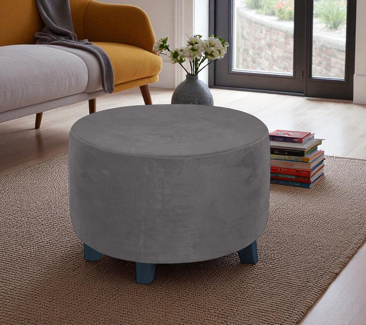 Puff Decorativo Redondo Gris