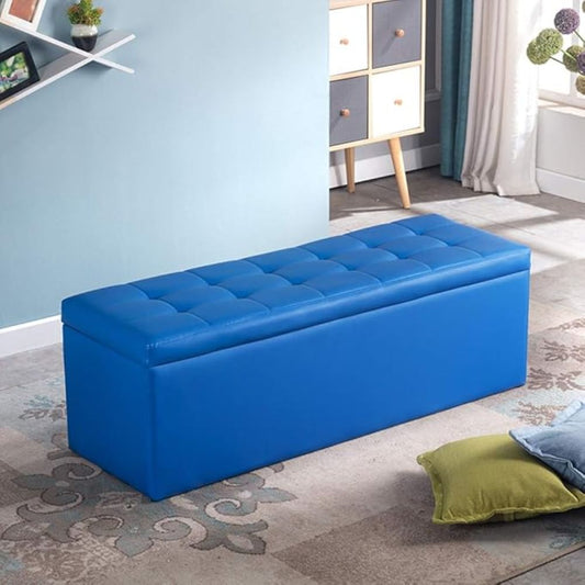 Puff Baúl 120x40 Azul Cuero Sintético