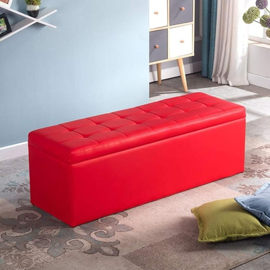Puff Baúl 80x40 Rojo Cuero sintetico
