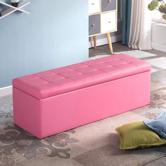 Puff Baúl 80x40 Rosado Cuero Sintético
