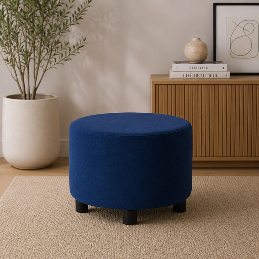 Puff Decorativo Redondo Azul