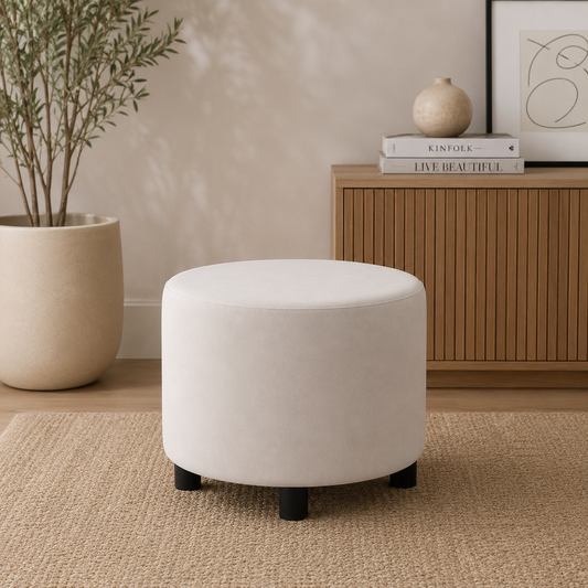 Puff Decorativo Redondo Blanco