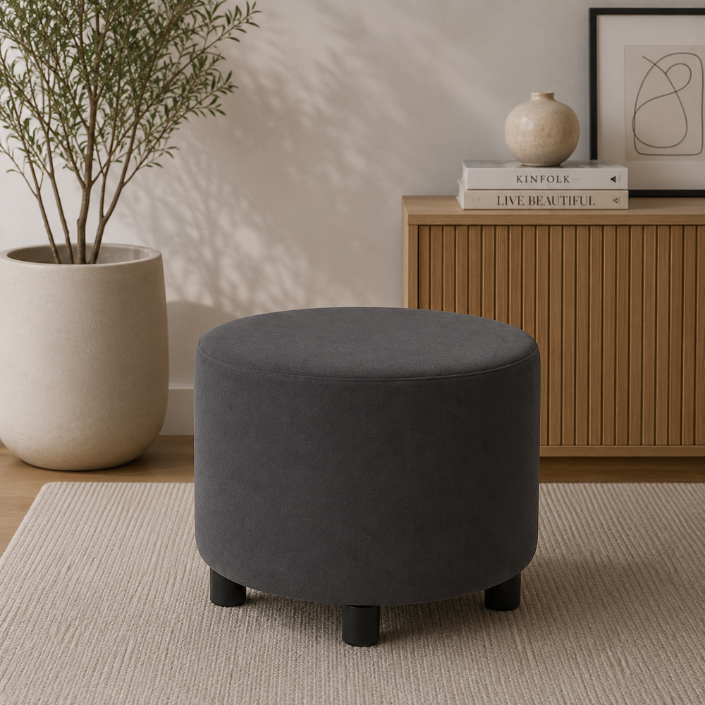 Puff Decorativo Redondo Dark Grey