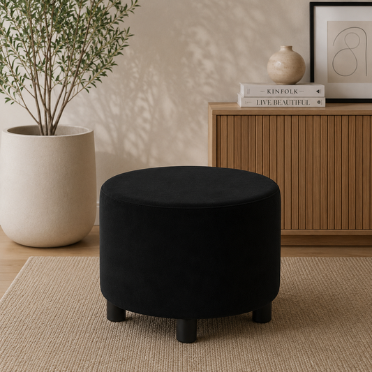 Puff Decorativo Redondo Negro
