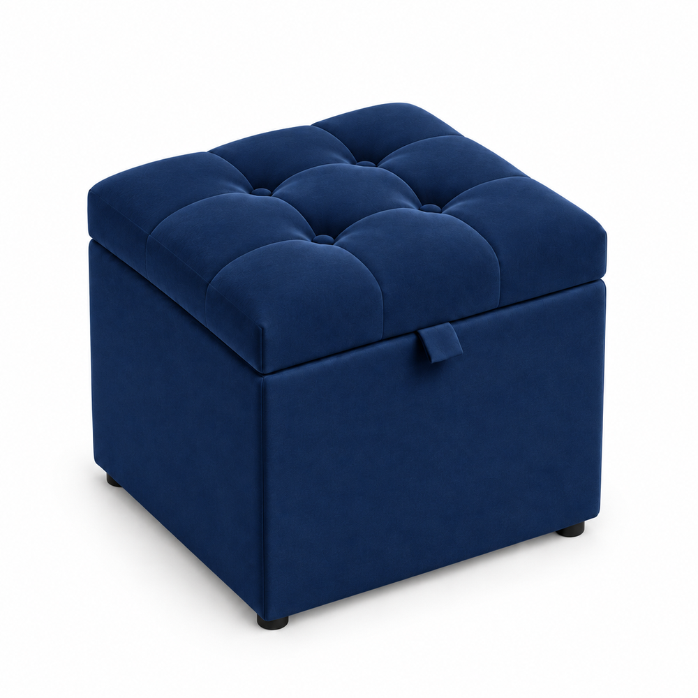 Puff Baúl 40x40 Azul Tela