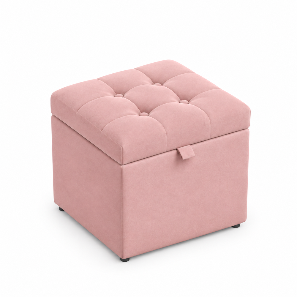 Puff Baúl 40x40 Rosa Tela
