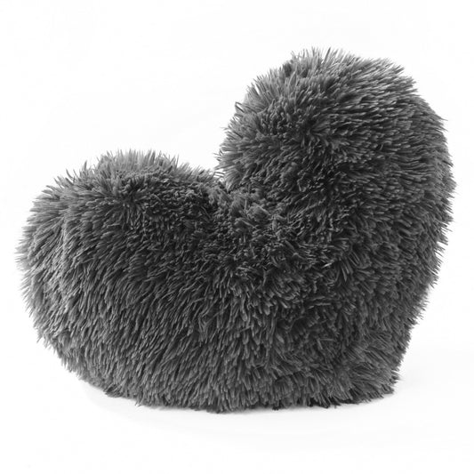 Cojín Corazón Peludo Gris Oscuro