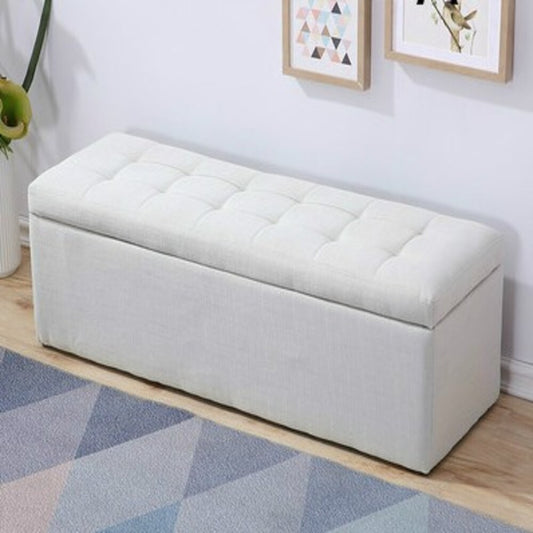 Puff Baúl 80x40 Blanco en Tela